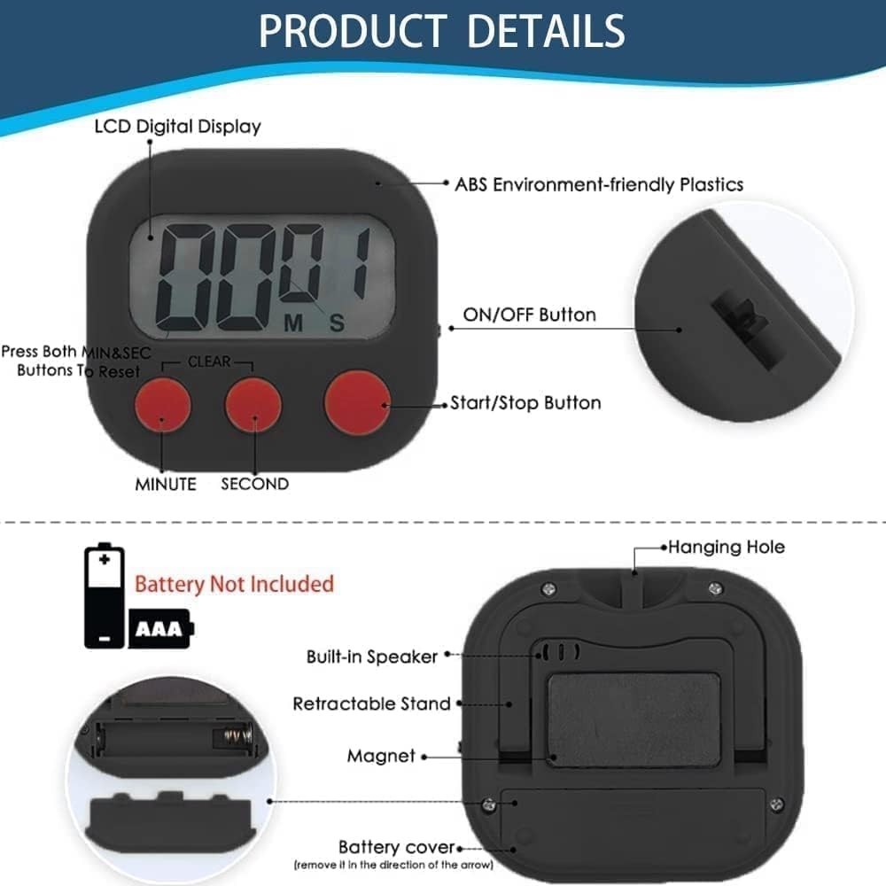 Loud Digital Kitchen Timer with Large LCD Display - Ideal Cooking Companion