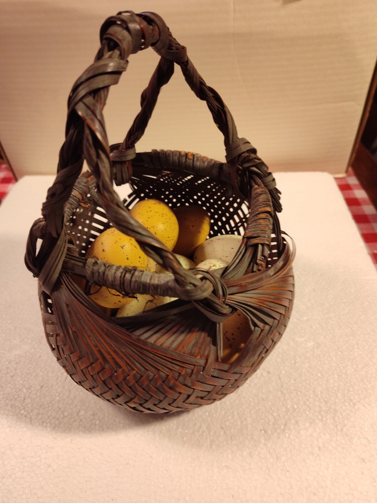 Vintage Basket with Fake Eggs