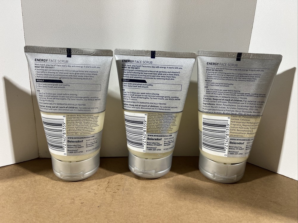 Nivea for Men ENERGY Face Scrub, 4.4 Oz ~ 3 Pack