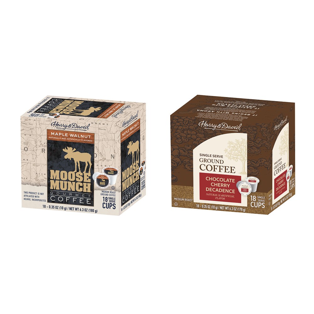 Harry & David Coffee Combo,Maple Walnut,Chocolate Cherry Decadence 2/18 ct boxes