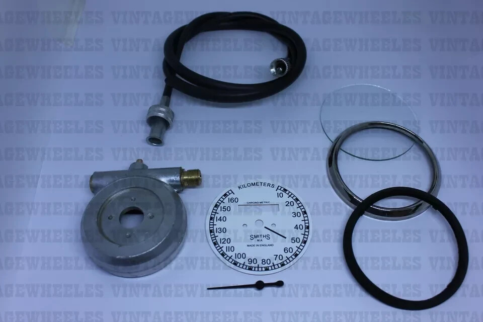 Smiths 160 Mph White Dial Speedometer Gauge & 55" Cable + Speedometer Drive