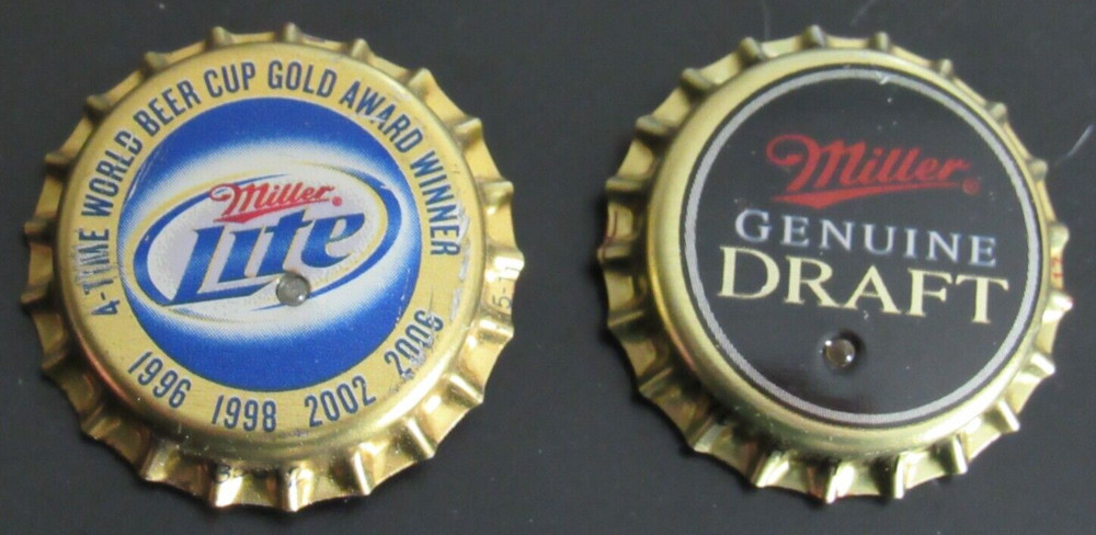 Miller Lite Beer MGD Flashing Blinking Light Bottle Cap Button 2 Pinback LOT