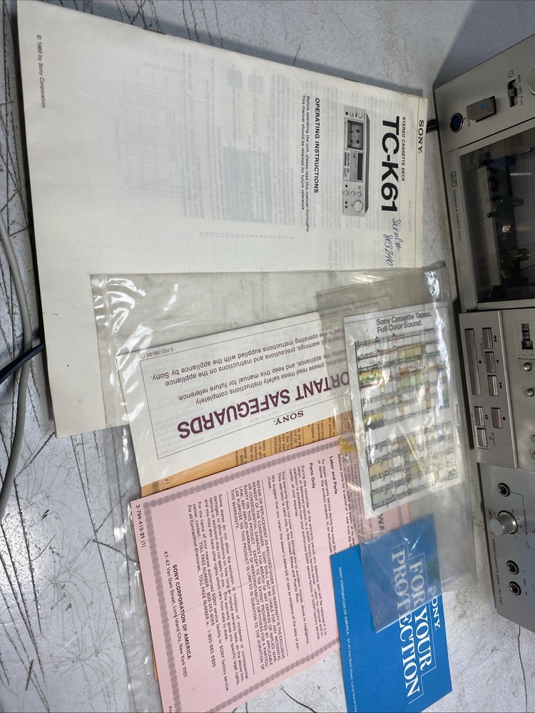 Sony TC-K61 Stereo Cassette Deck Sendust & Ferrite Head (tested/works /READ)