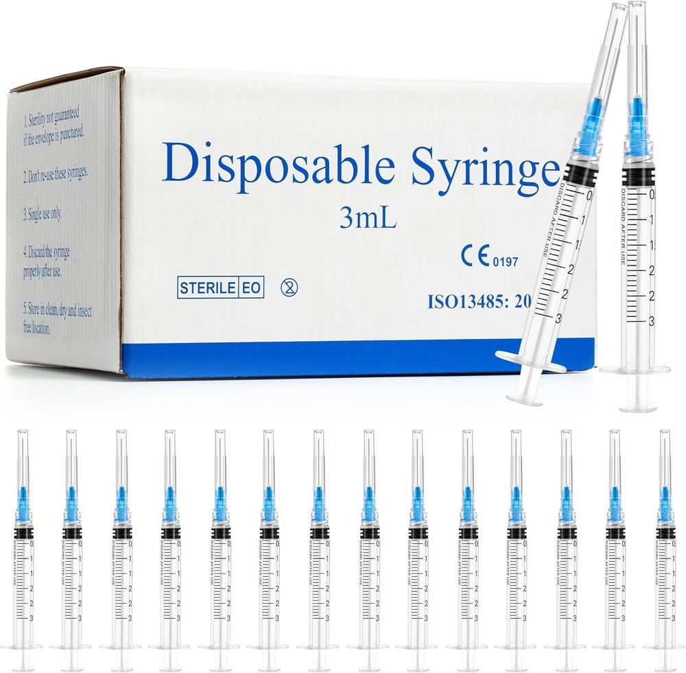 100 Pack 3ml Luer Lock Syringes with 23G 1"  Sterile Disposable Lab Steril