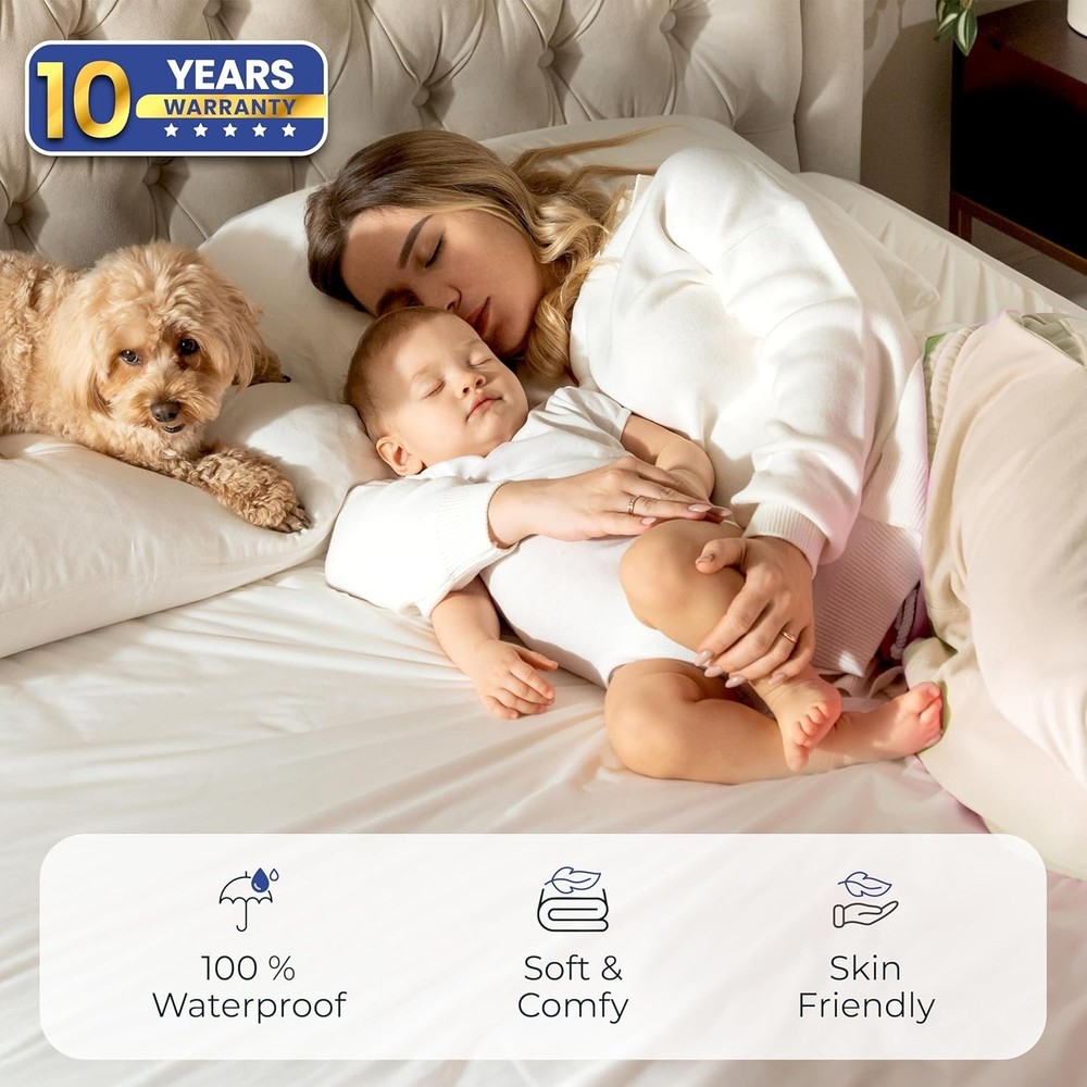Waterproof Mattress Protector Polyester Jersey Breathable Noiseless Elastic Fit