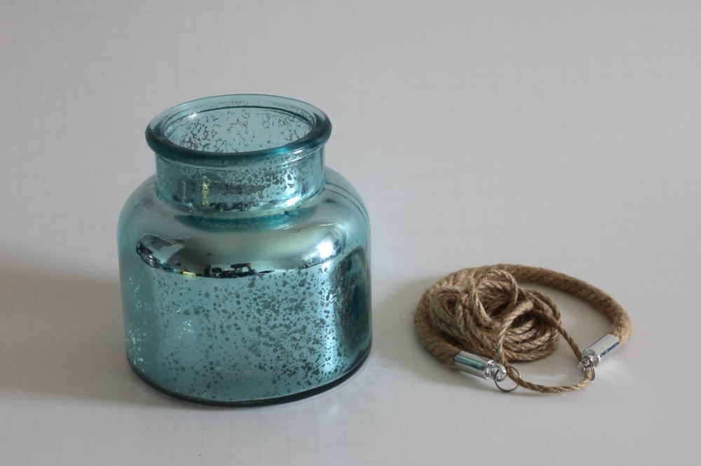 Silver Painted Mercury Glass Jar Blue Tone