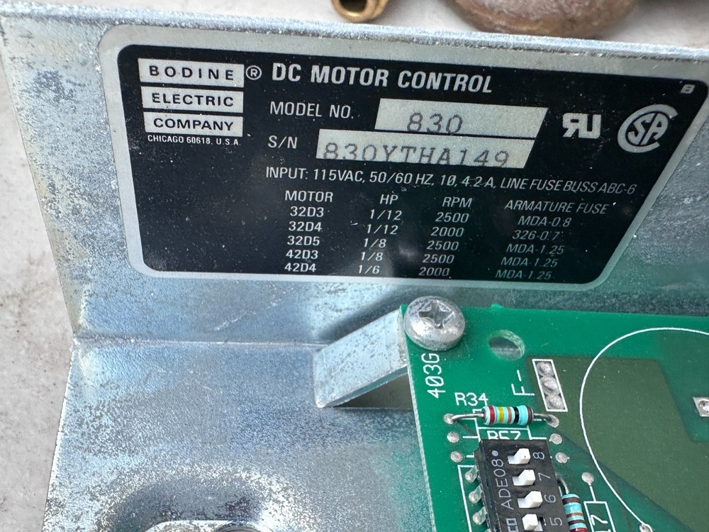 Bodine DC Motor Control, Model 830, 115VAC Input