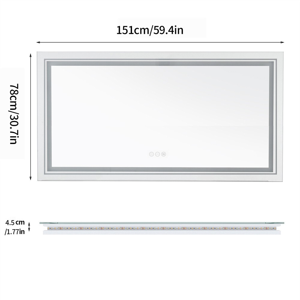 Extra Large Antifog LED Wall Bathroom Vanity Mirror with Front and Backlit Light