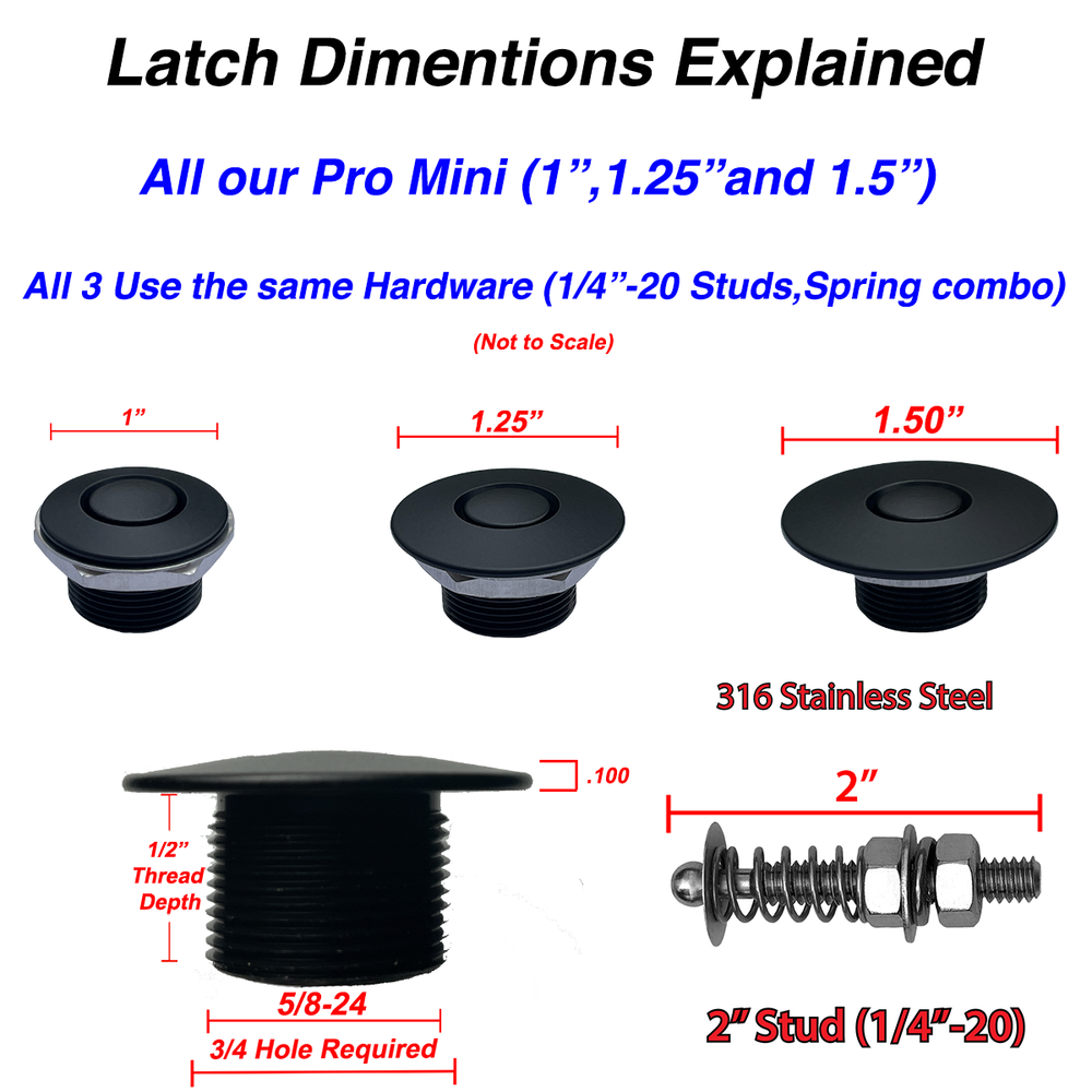 Quick Latch Hood Pins Push Button Release Pro Series Hood Latch Bumper Latches