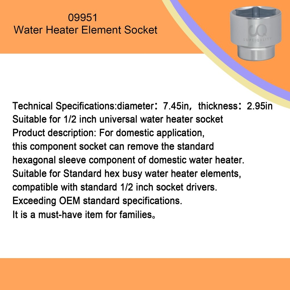2025 Upgraded 09951 Water Heater Element Socket Suitability 1/2-Inch for RV E...