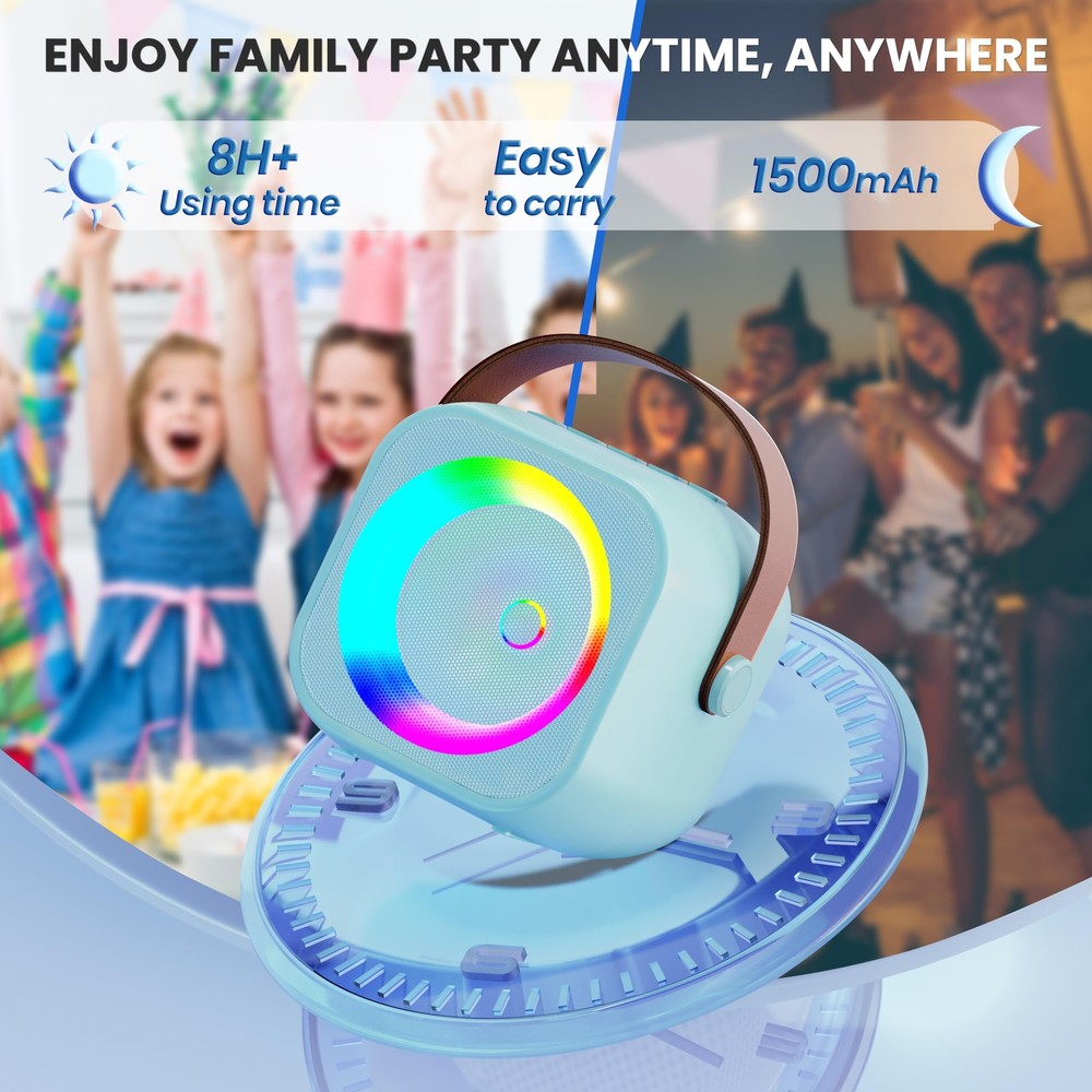 Karaoke Machine Portable Bluetooth Speaker with 2 Wireless Microphones for Ki...