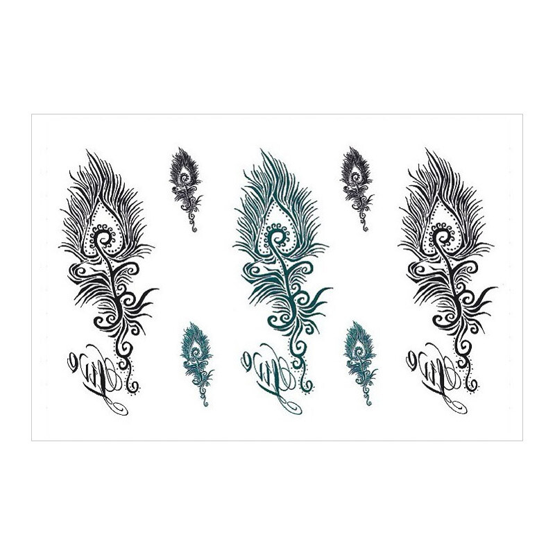 6-Sheets Romantic Feather Tattoo Feather Temporary Feather Black Blue Tattoos