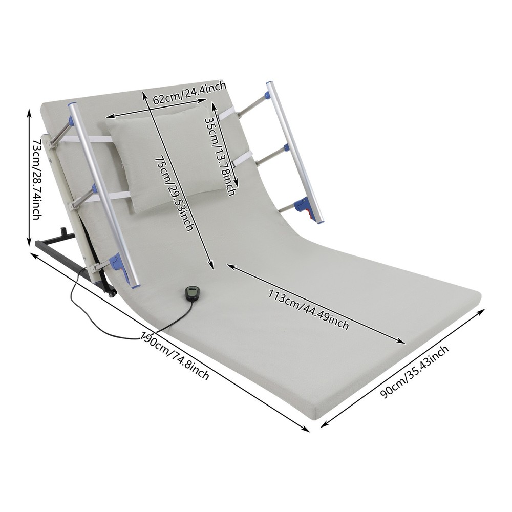 Ergonomic Electric Lifting Backrest Adjustable Lift Bed Back Support w/ Handrail