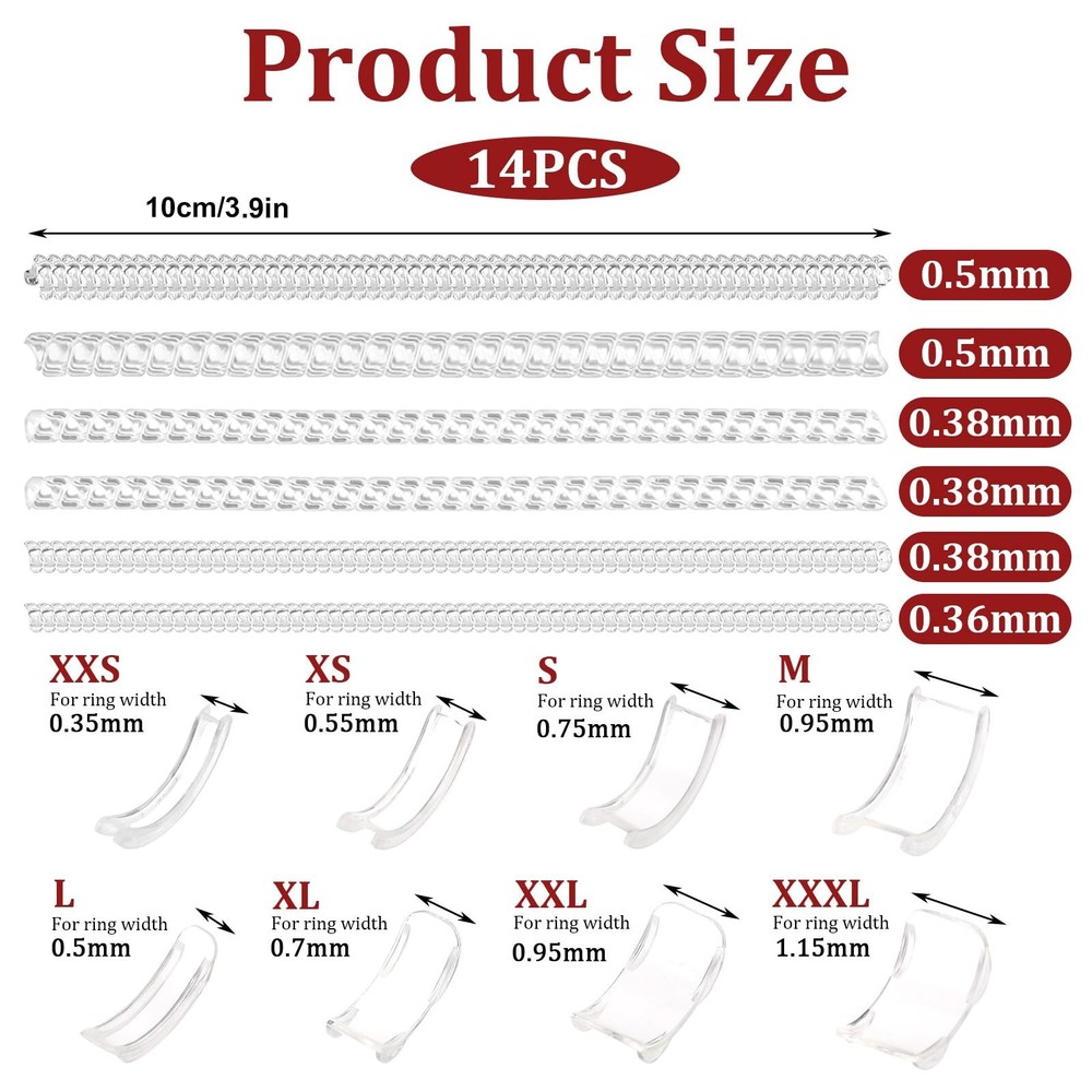 ElevateTech 14 Sizes Ring Sizer Adjuster for Loose 14 Sizes, Transparent