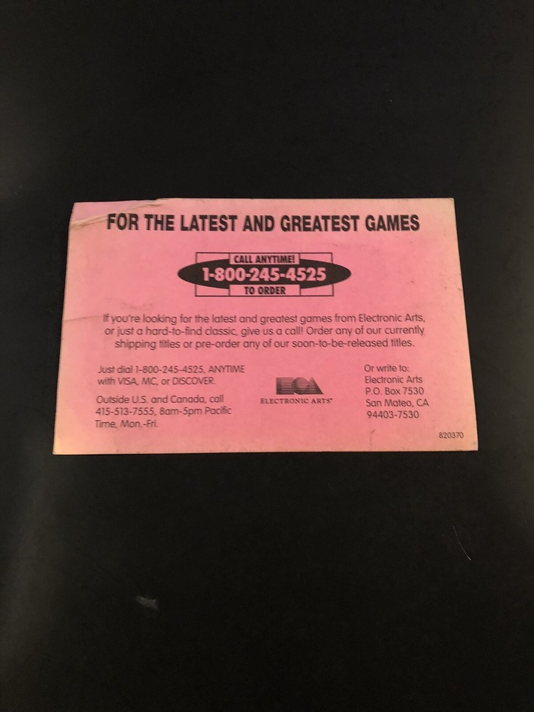 Electronic arts Nintendo Sega Hint Insert