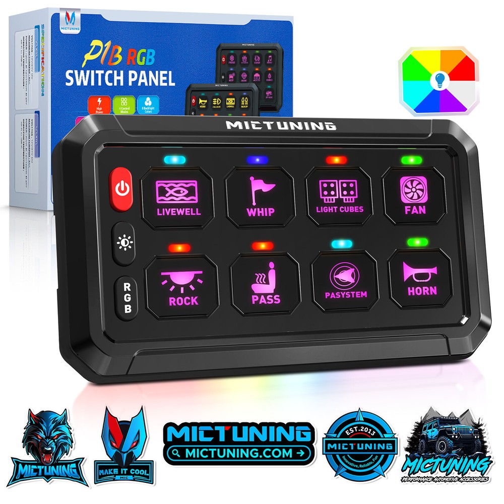 MICTUNING 8 Gang RGB LED Switch Panel Multifunction Circuit Control Relay System
