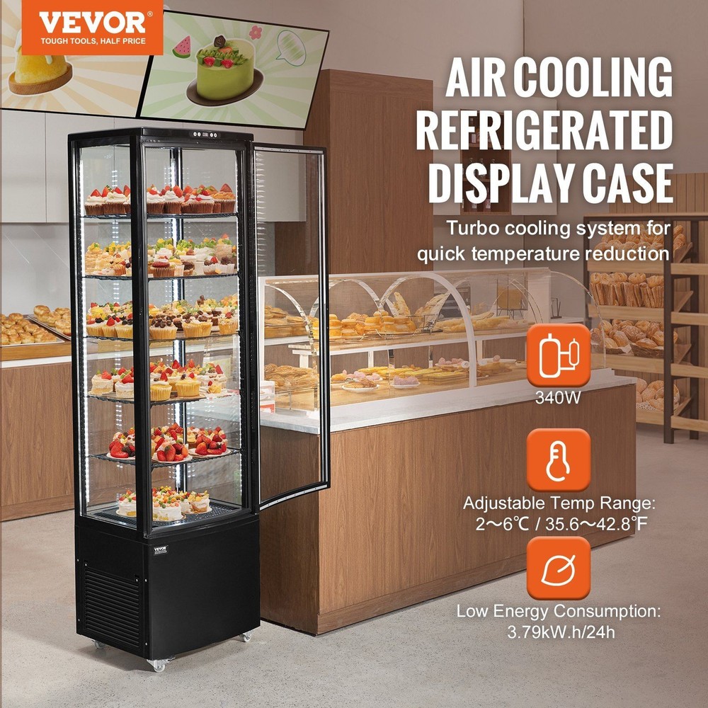 5-Tier 278L 9.8cuft Refrigerated Display Case & Bakery Fridge, Adjustable