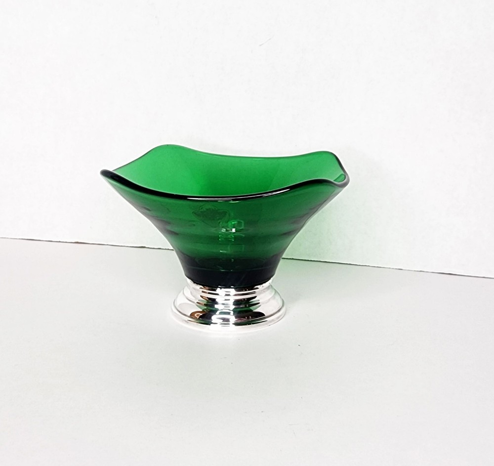 F. B. Rogers Silver Base Emerald Green Glass Compote Bowl 6"