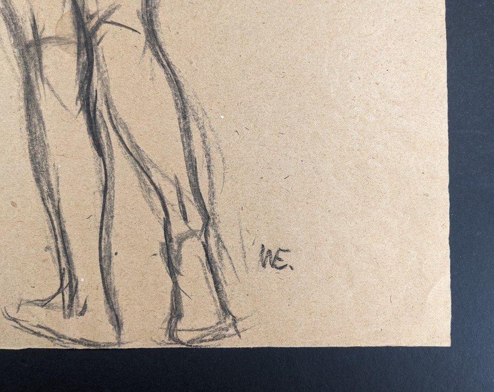 Walter Eck, standing back nude, drawing, autographed, 1965