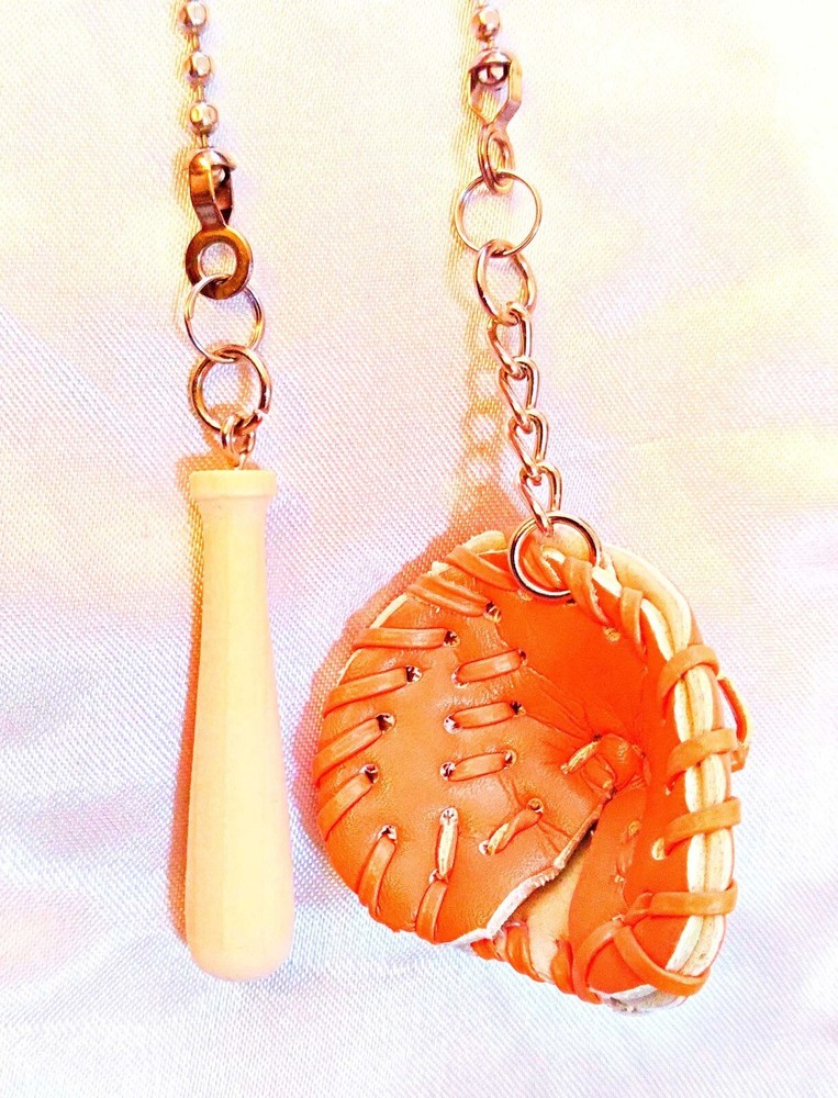 Set of Two ~ BASEBALL - BAT & GLOVE ~ Ceiling Fan Pulls