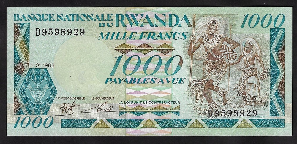 Rwanda 1000 francs 1988  P-21  GEM UNC