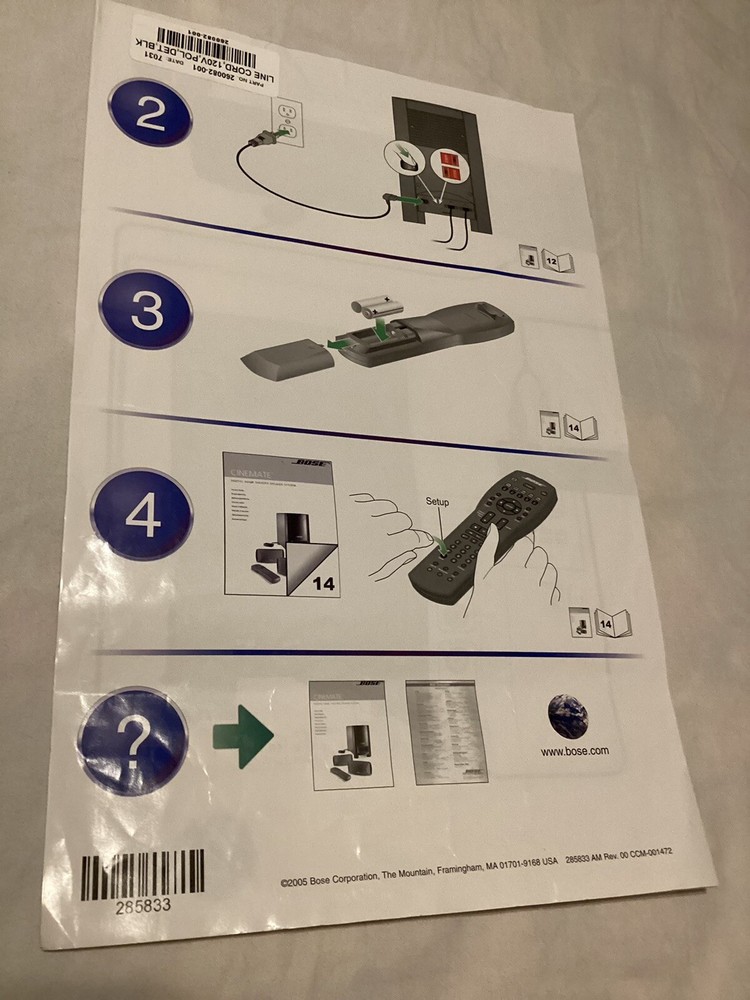Bose Cinemate Home Theater Digital Speaker System Owners Guide — Plus