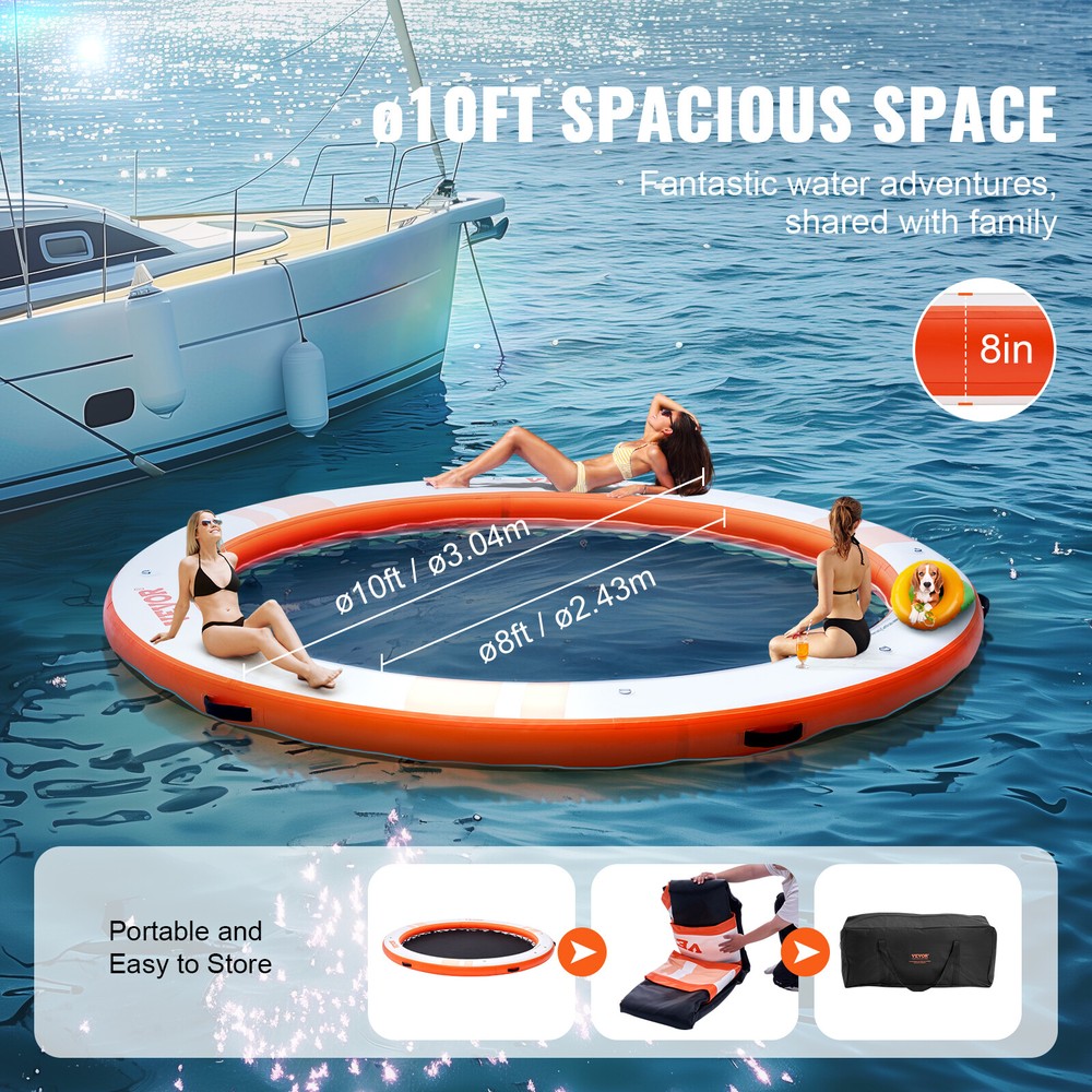VEVOR Inflatable Floating Dock ø10FT Water Dock Platform with ø8FT Mesh Pool
