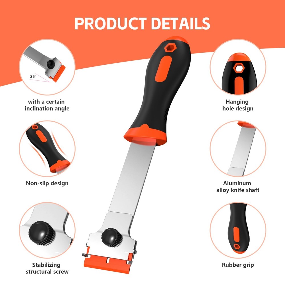 3 Pack Razor Blade Scraper Set, Includes 30 Plastic & 30 Metal Orange
