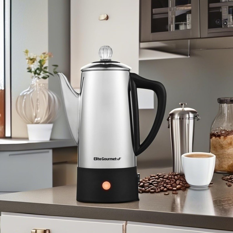 6 Cup Stainless Steel Percolator Coffee Maker Auto Shut-Off Keep Warm Function