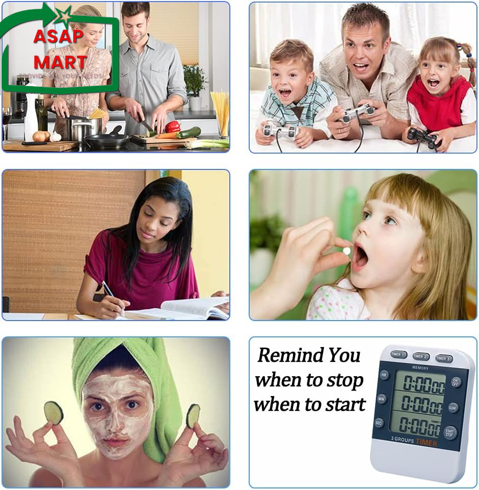 Digital Dual Kitchen Timer, 3 Channels Count Up/Down Timer, Triple Cooking Timer