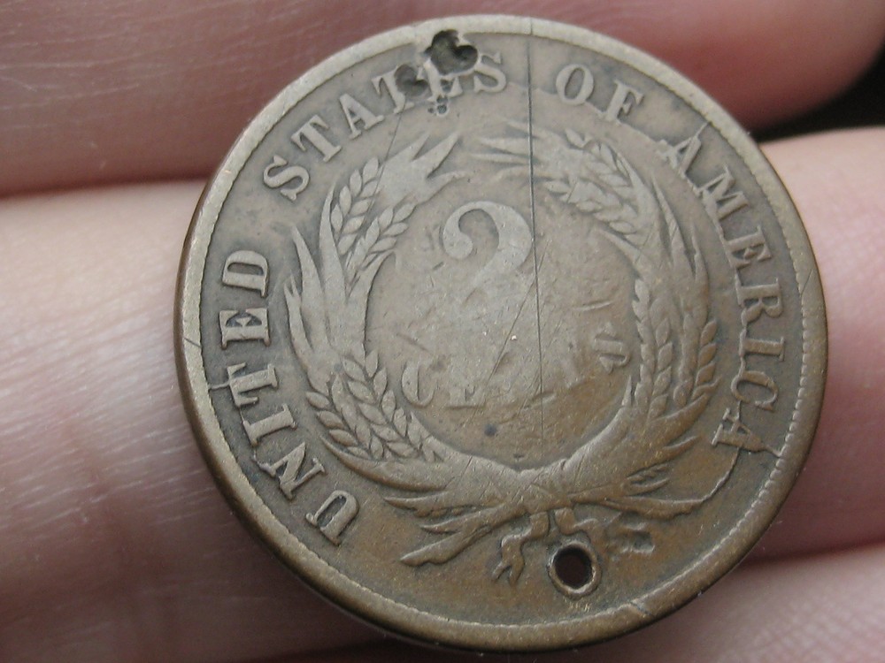 1865 Two 2 Cent Piece- Fancy 5, Shattered Reverse, Large Die Break Mint Error