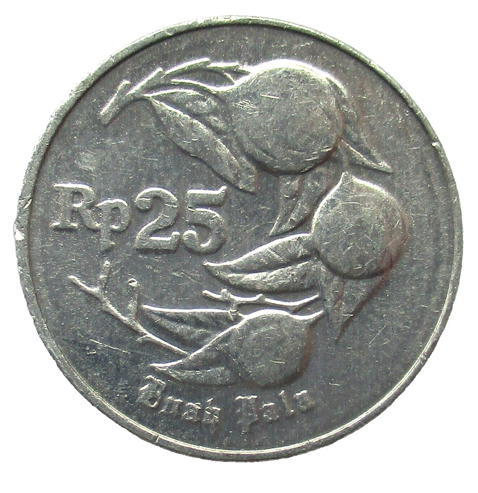 Indonesia 25 Rupiah 1994 Nutmeg Tree
