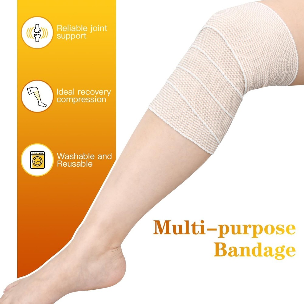 6 Pack (2×3", 2×4", 2×6") Elastic Bandage Wrap Reusable Hook and Loop Rolls