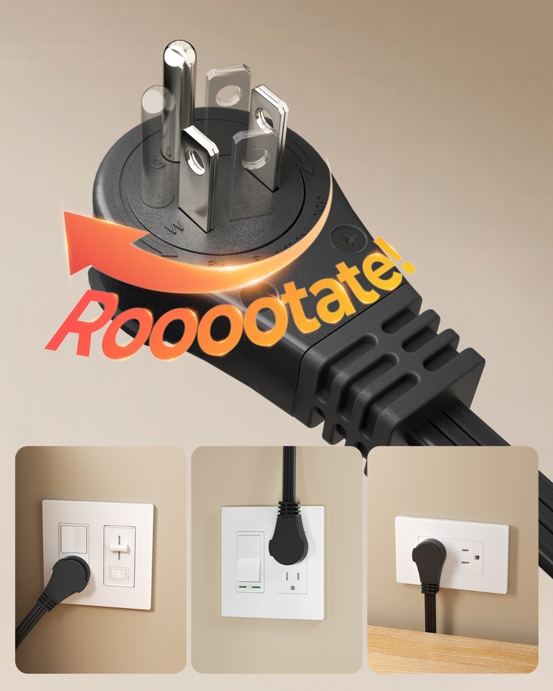 DEWENWILS 360 Rotating Flat Plug 10FT Extension Cord 3 Outlet Low Profile