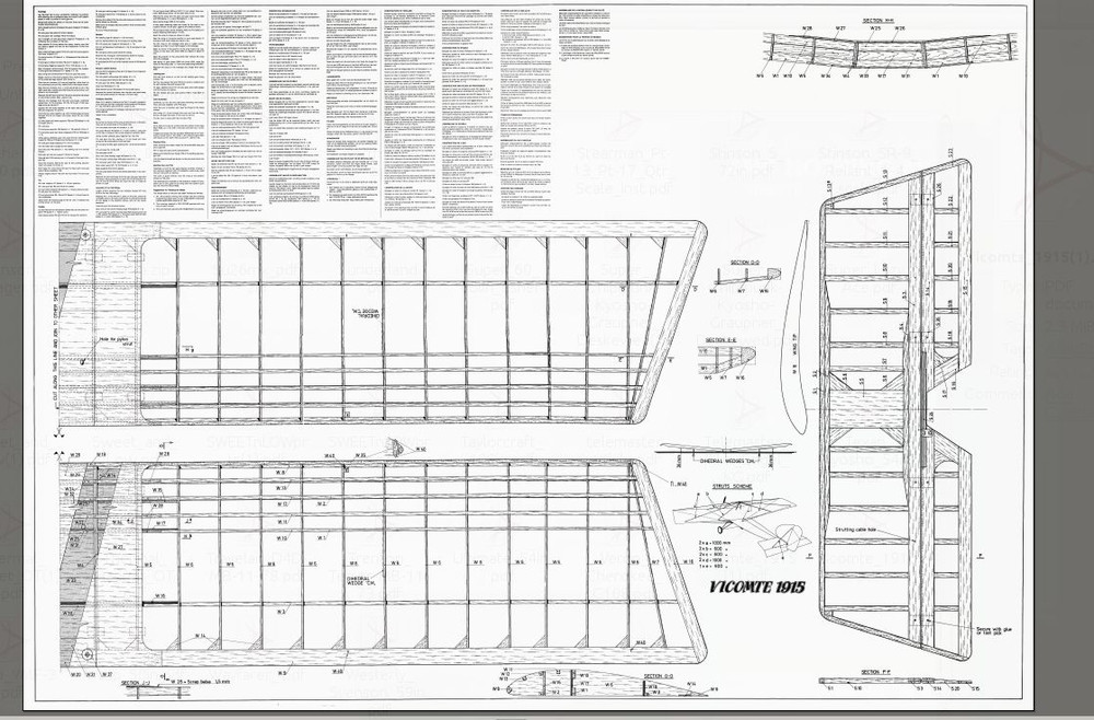 WWI Vicomte 1915 Scale RC AIrplane Printed Plans