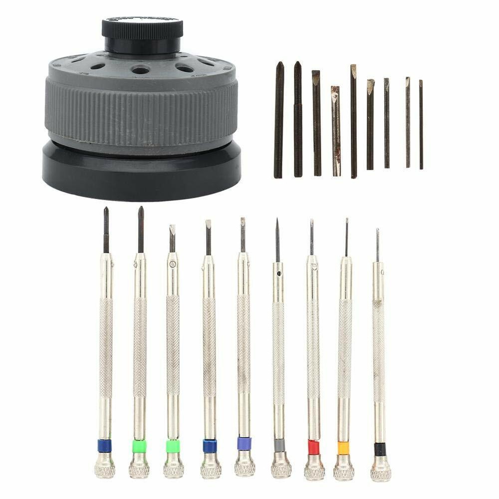 9PC SCREWDRIVER FOR RAILROAD POCKET WATCH SET STAND EXTRA BLADES TOOL