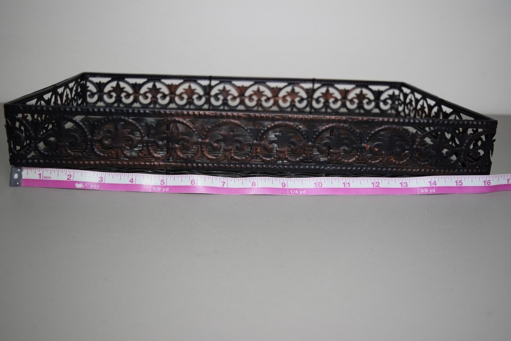 Wicker And Metal Serving Tray Fleur de Li Pattern