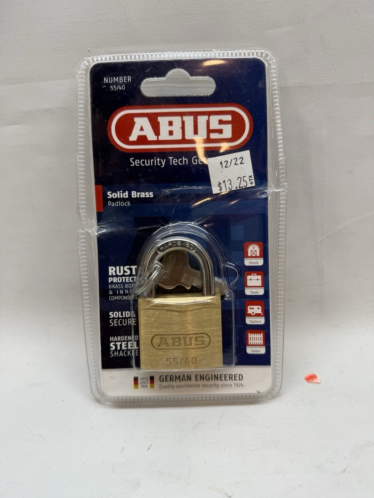 ABUS 55/40 Solid Brass Keyed Padlock with 2 Keys, Hardened Steel Shackle with