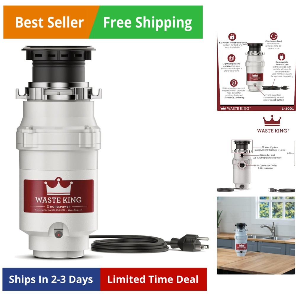 Garbage Disposal for Kitchen Sink with Power Cord,