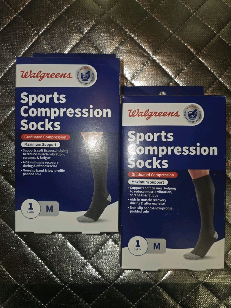 Walgreens ~Sports Compression Socks ~Max Support ~Size: Medium Lot Of 2