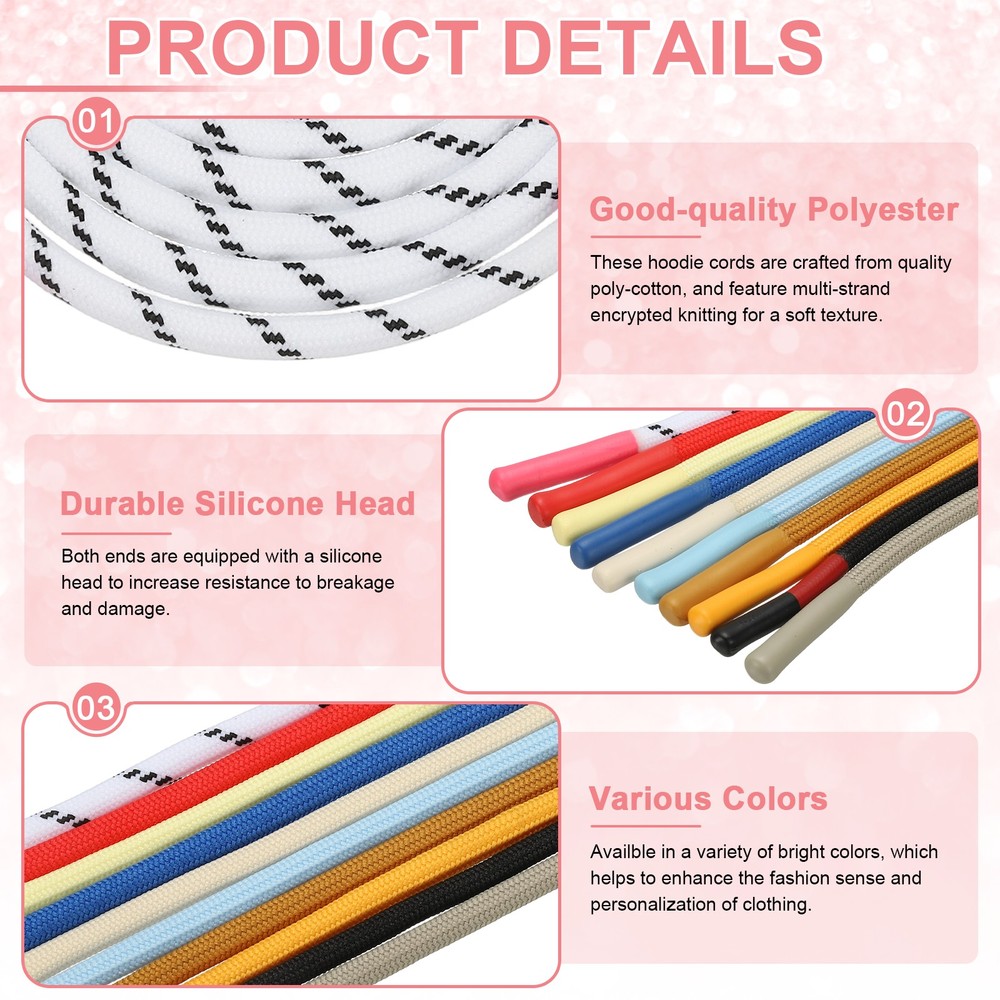 2pcs 53inch Drawstring Cords Hoodie String with Easy Threader Pink