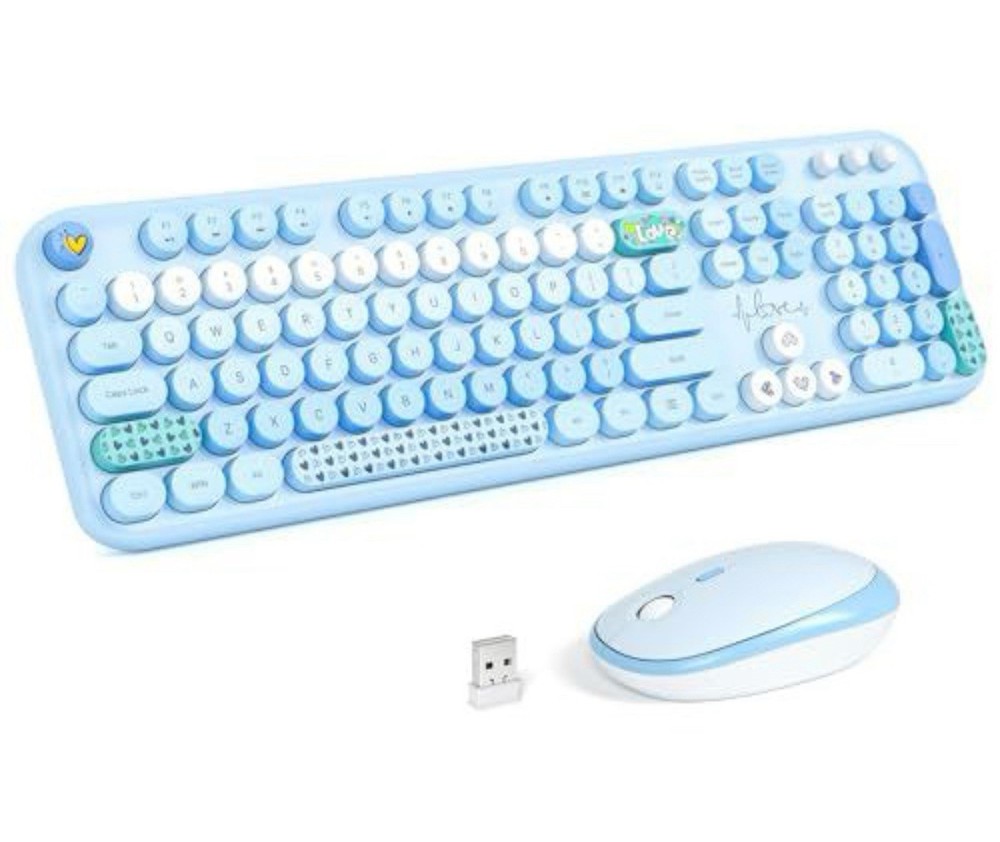 LOVELY Retro Typewriter Style Keyboard & Mouse Combo, Blue, for Windows 7/8/10