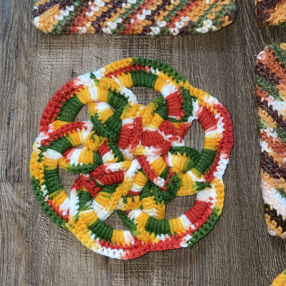 3 Handmade Crocheted Pot Holders + 2 Hot Pads Multicolor