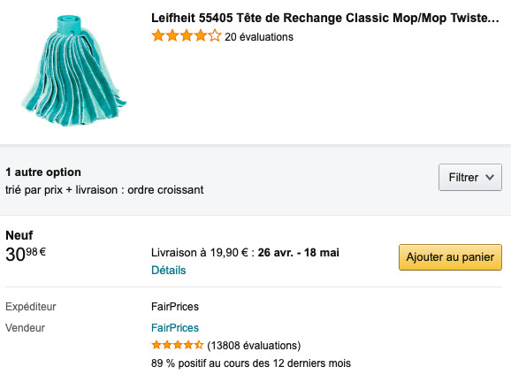 Leifheit 55405 Twist Replacement Head Microfiber