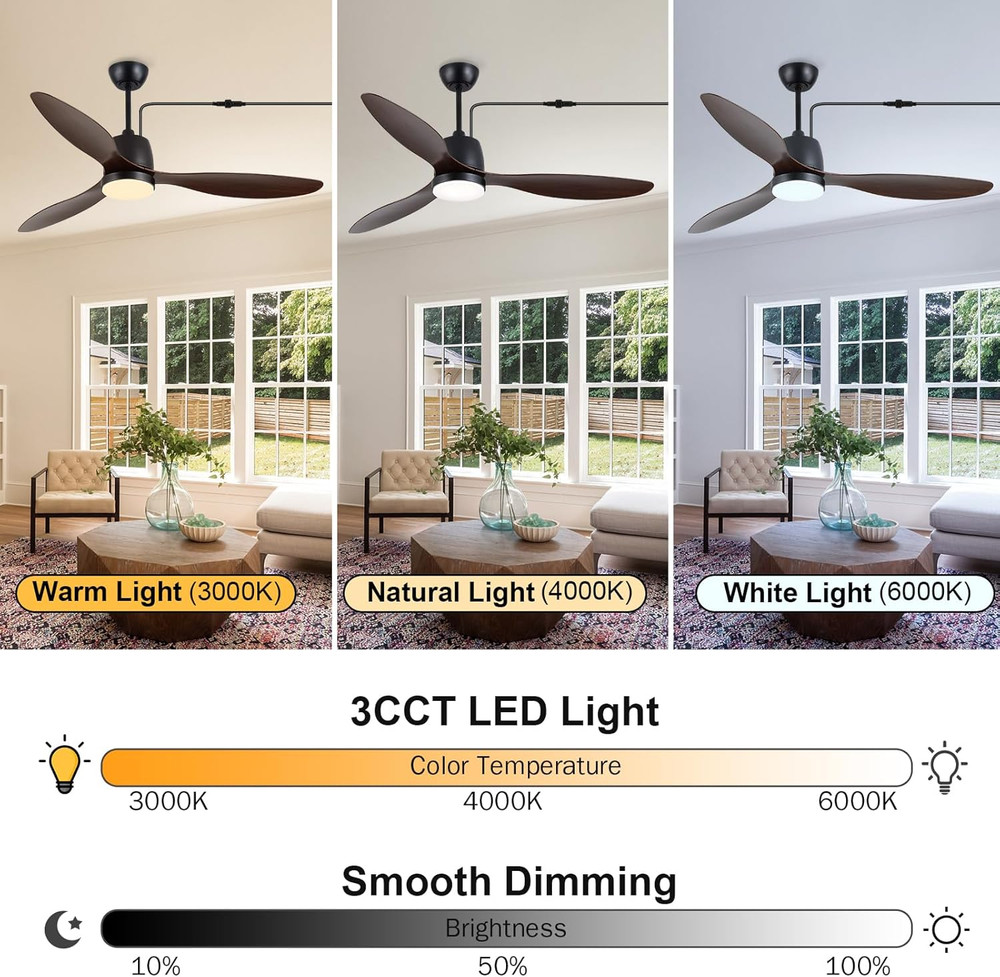 52" Waterproof Outdoor Ceiling Fan with Light, Remote & App Control, 6 Speeds
