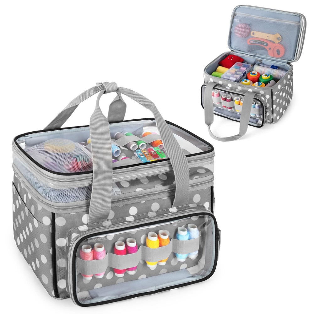 DoubleLayer Sewing Storage Organizer Transparent Compartment Large Bag