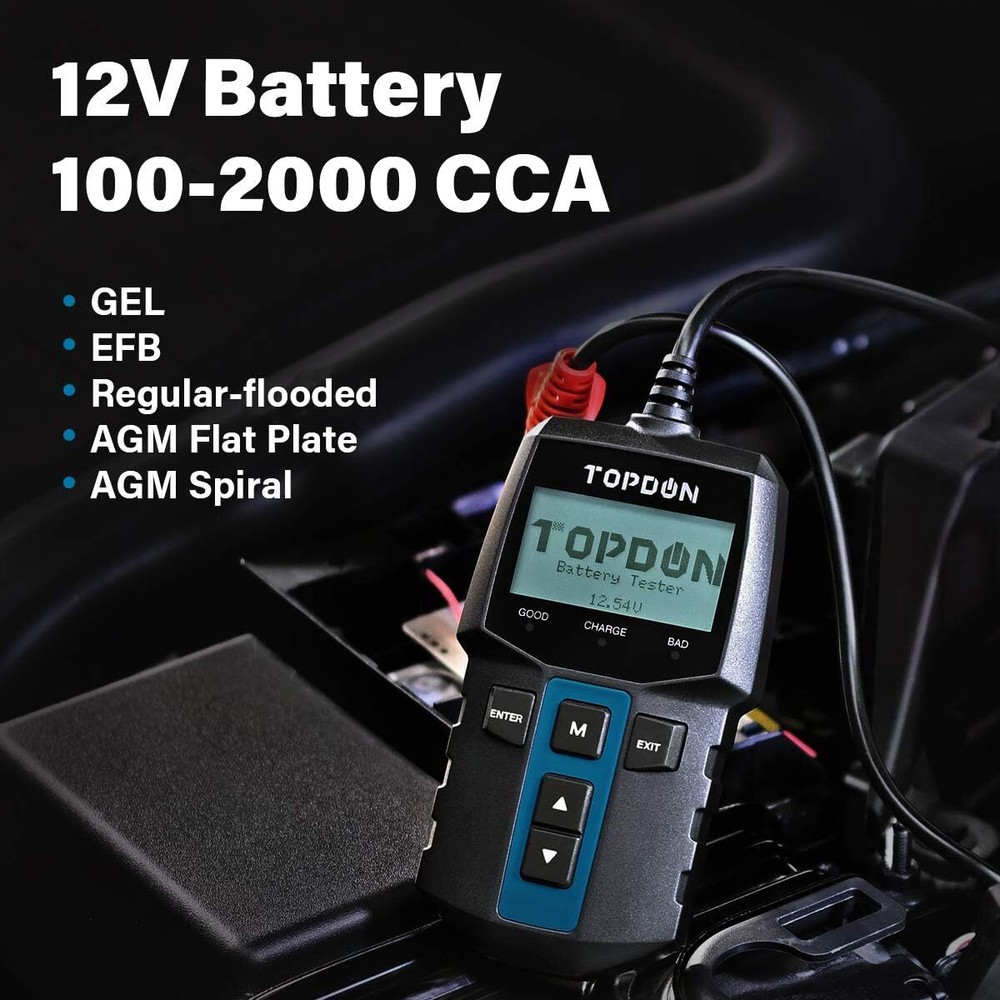 TOPDON BT100 12V Battery Tester Load Cranking Charging System Analyzer 2000 CCA