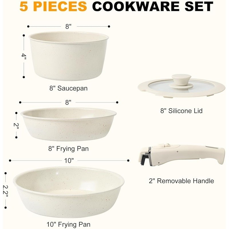 360° Ceramic Nonstick Cookware Space Saving Stackable Design Universal Handle US