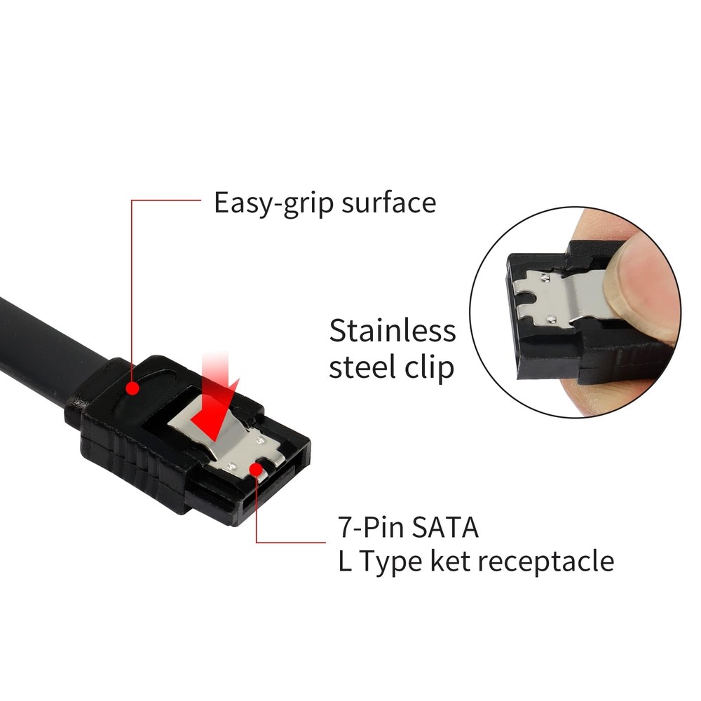 2PCS 39.37" SATA III 6Gbps Cable Flat Angle Locking Latch for HDD SSD Black