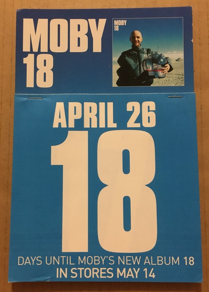 MOBY Rare 2002 Chipboard PROMO COUNTER TOP DISPLAY w/ COUNTDOWN PAGES for 18 CD